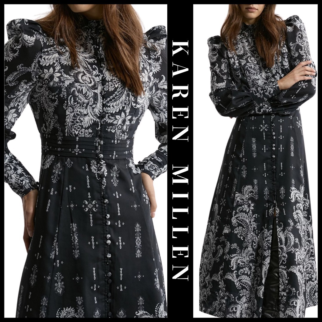 KAREN MILLEN 日本未入荷 マキシドレス 長袖 ボタン フローラル
