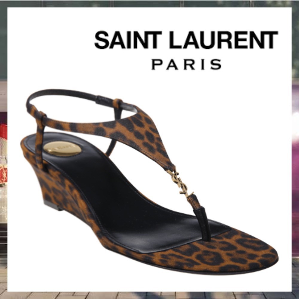 Saint Laurent カサンドラウェッジサンダルブラウンカーフスキン