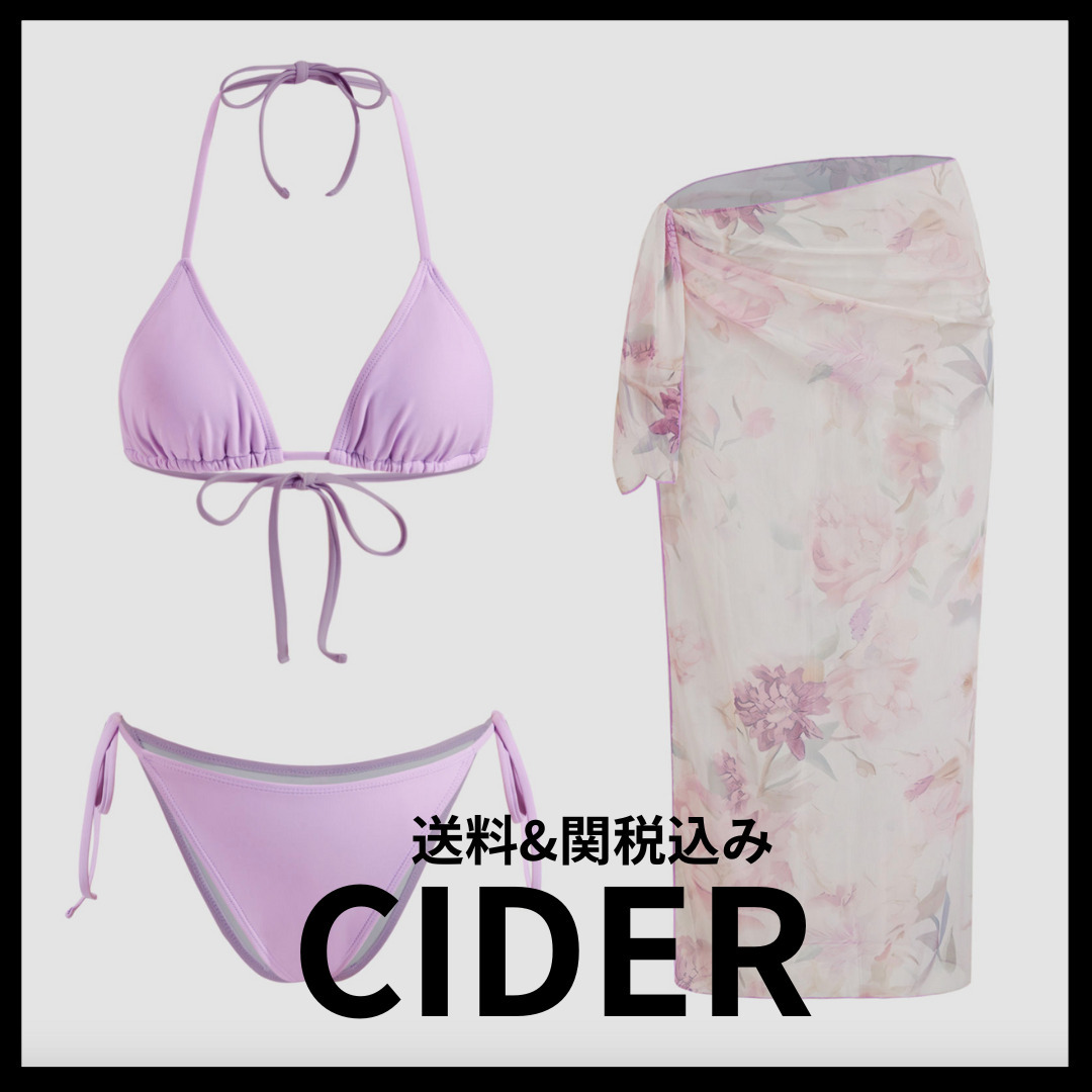 《Cider》トライアングルタイサイドビキニセット 花柄サロン付き