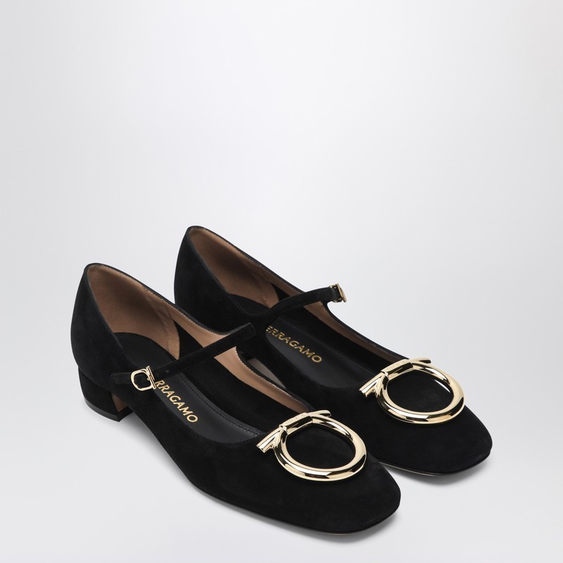 シューズ・サンダルその他 Ferragamo Black Gancini heeled ballerina in suede
