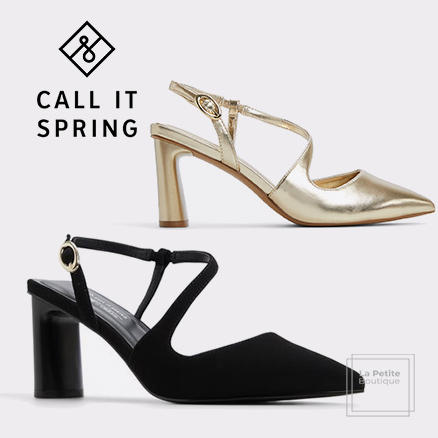 【Call It Spring】上品斜めストラップ ブロックヒール パンプス