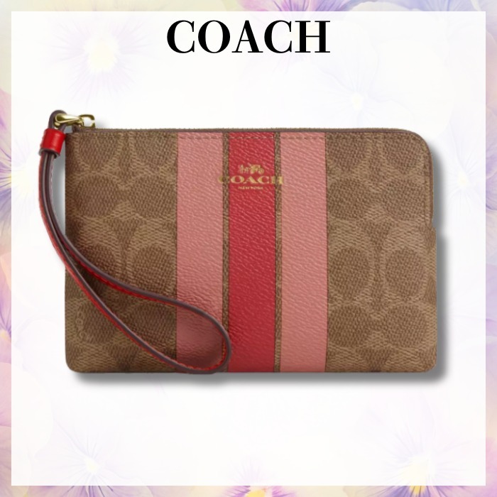 NEW【COACH】コーナジップ リストレット ポーチ〈ストライプ〉