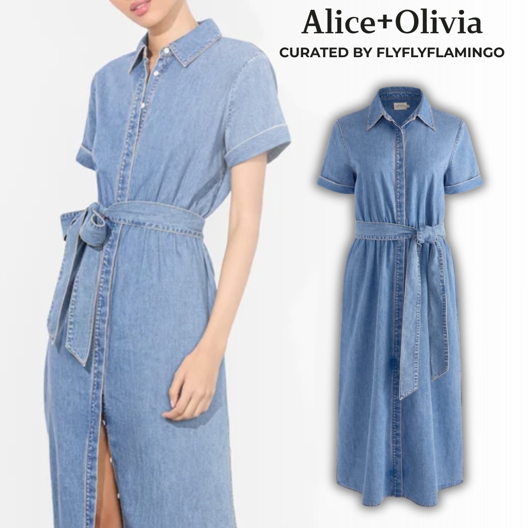【Alice+Olivia】CHASSIDY デニム ベルト付き シャツワンピース