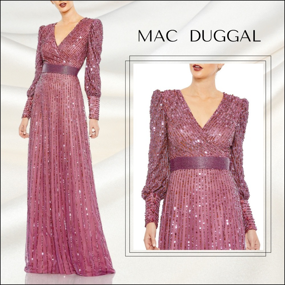 関税送料込【MACDUGGAL】ロングワンピース 装飾 フレア パープル
