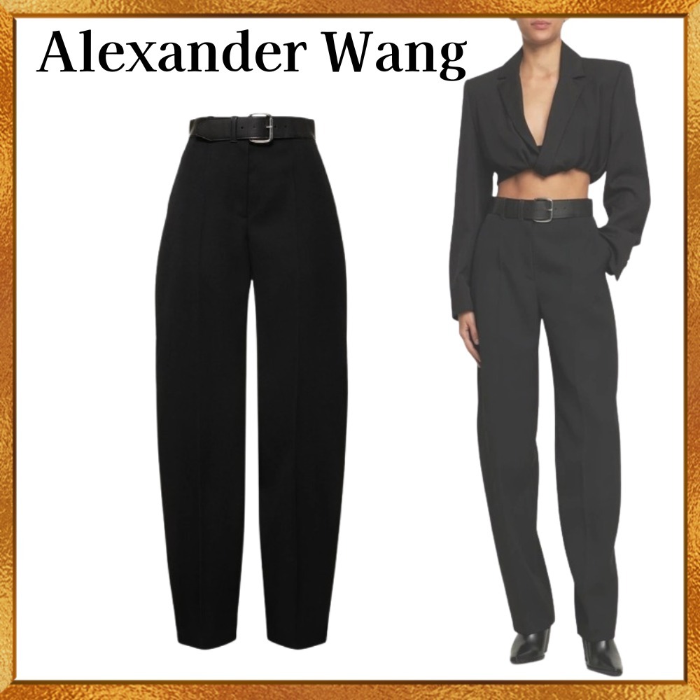 Alexander Wang ハイウエストベルテッドウールパンツ ブラック
