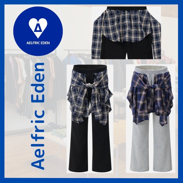 【Aelfric Eden】チェック柄レイヤードスウェットパンツ 送関込