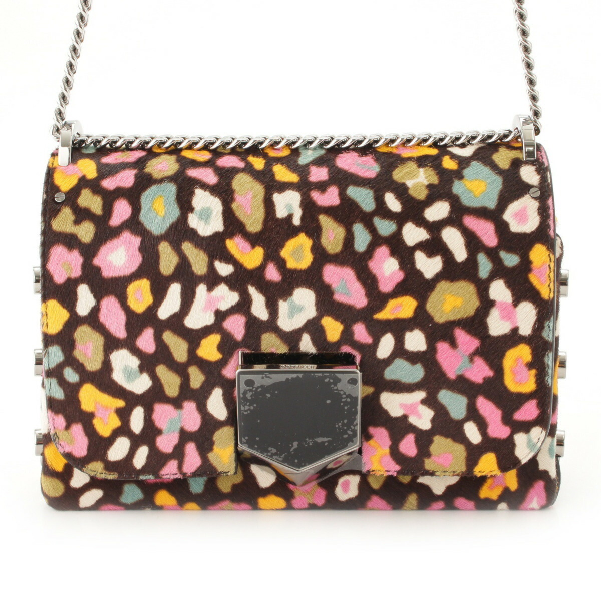 JIMMY CHOO Lockett ハラコ チェーン ショルダーバッグ レオパ