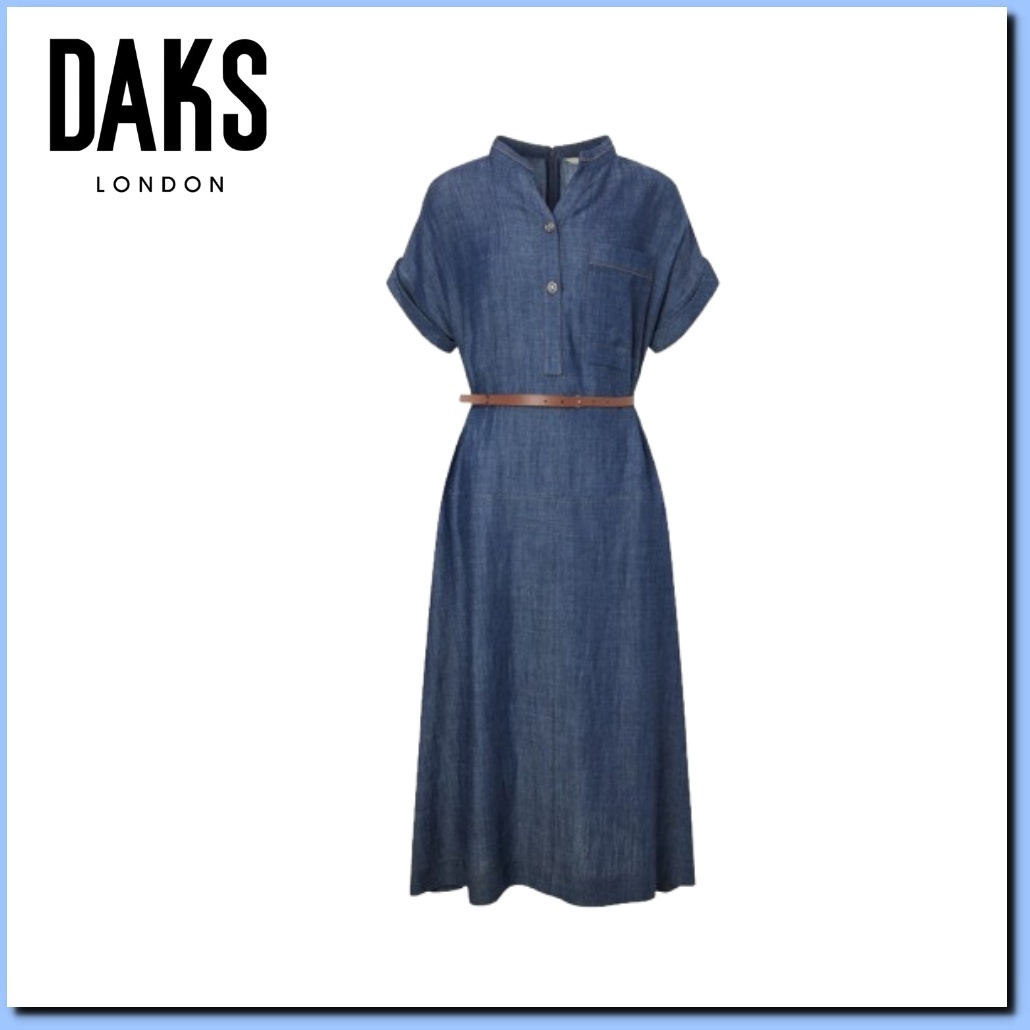 ■DAKS ベルテッド リネン混紡 半袖ワンピース