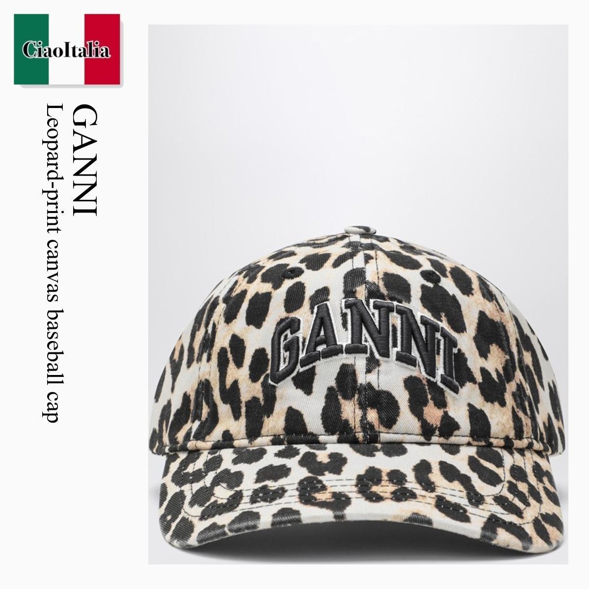 キャップ Ganni Leopard-Print Canvas Baseball Cap