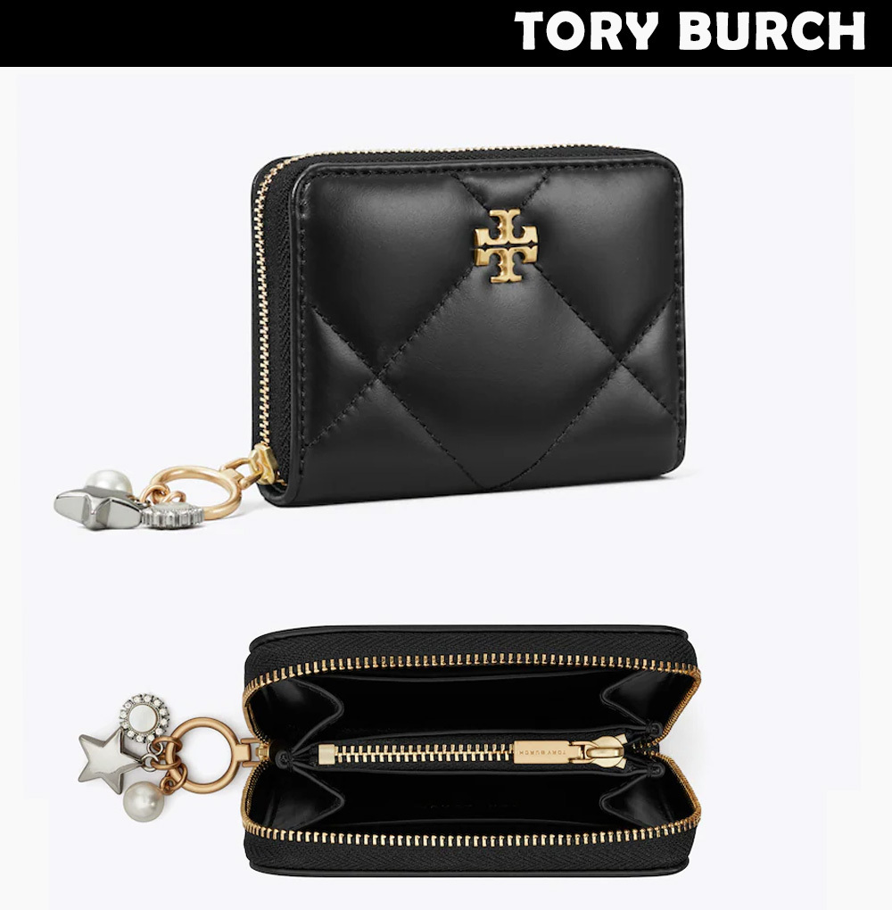 Tory Burch■Kira Charm Diamond Quilt Small Zip Around Wallet