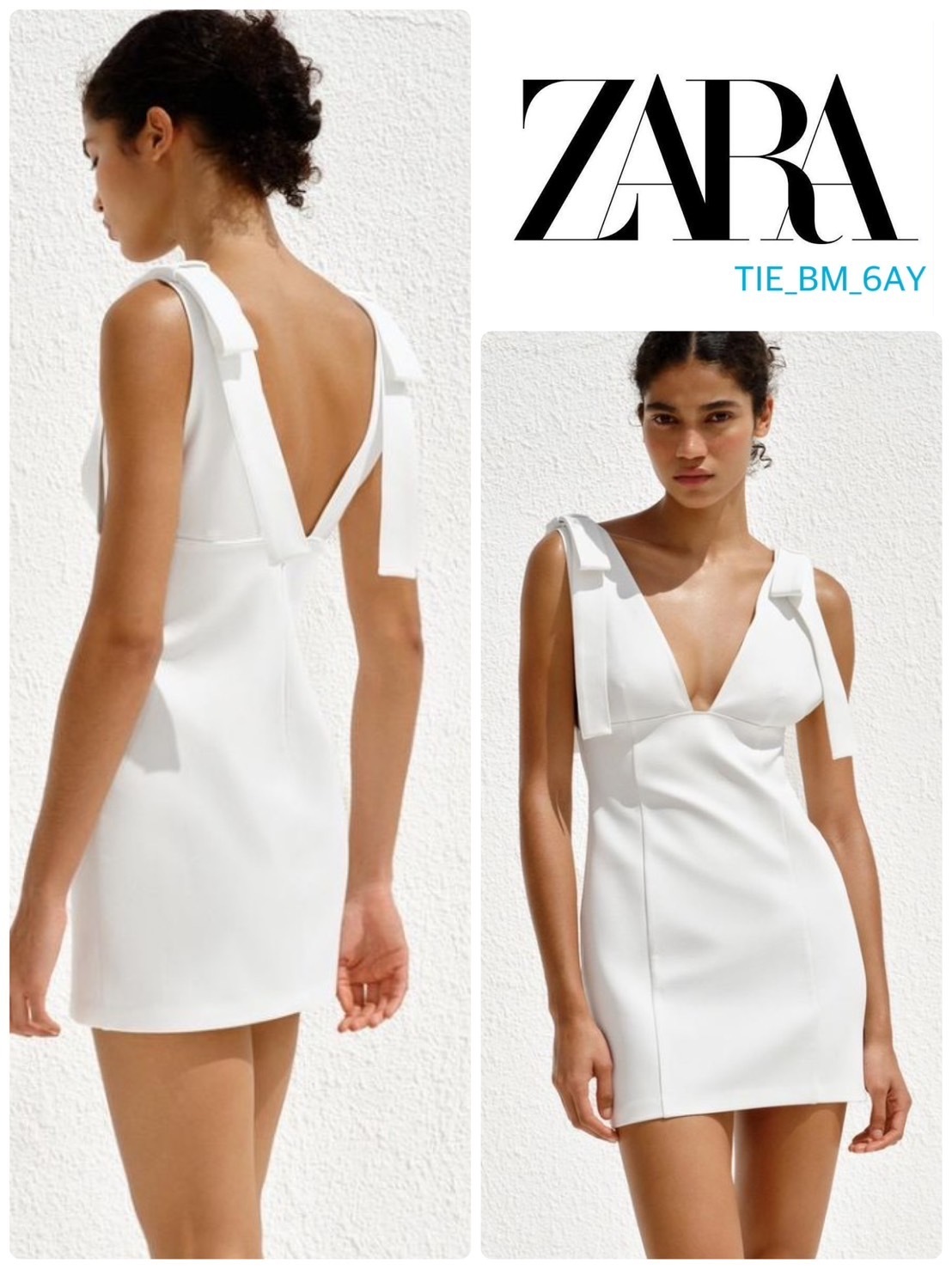 スペイン発送 ZARA リボン付きショートドレス 上品カジュアル