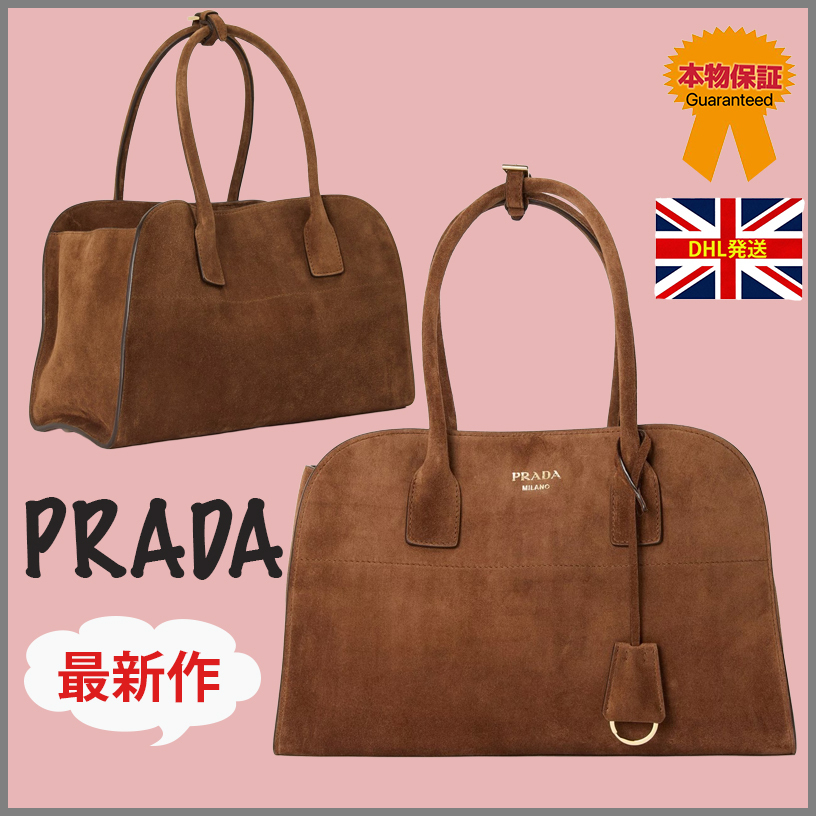 【PRADA】 最新作★Medium suede トートバッグ
