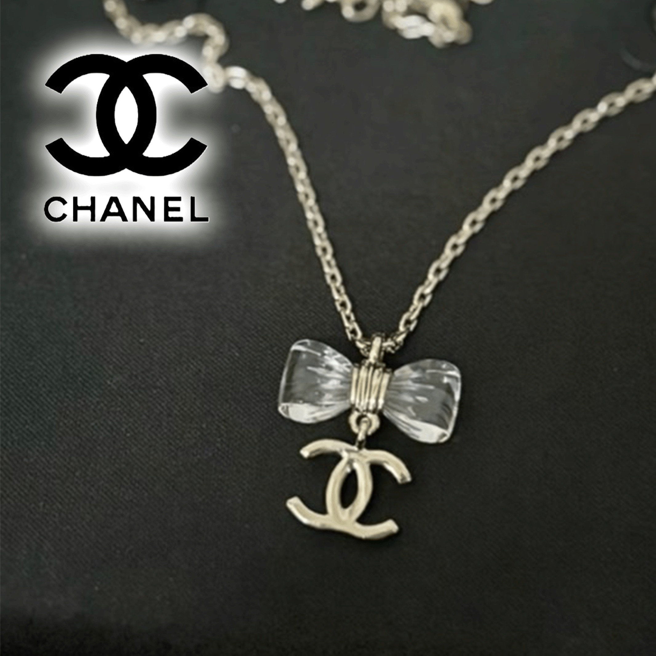 大人可愛いクリアリボンの輝き☆【CHANEL】CCロゴ ネックレス