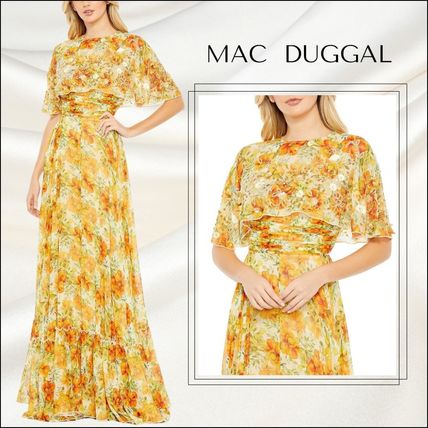 関税送料込【MAC DUGGAL】ロング ワンピース ケープ 装飾 グレー 楽天市場】パーティードレス ロング 袖あり 結婚式ドレス ケープ