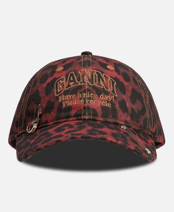 GANNI 関税込 レッド・レオパード・キャップ