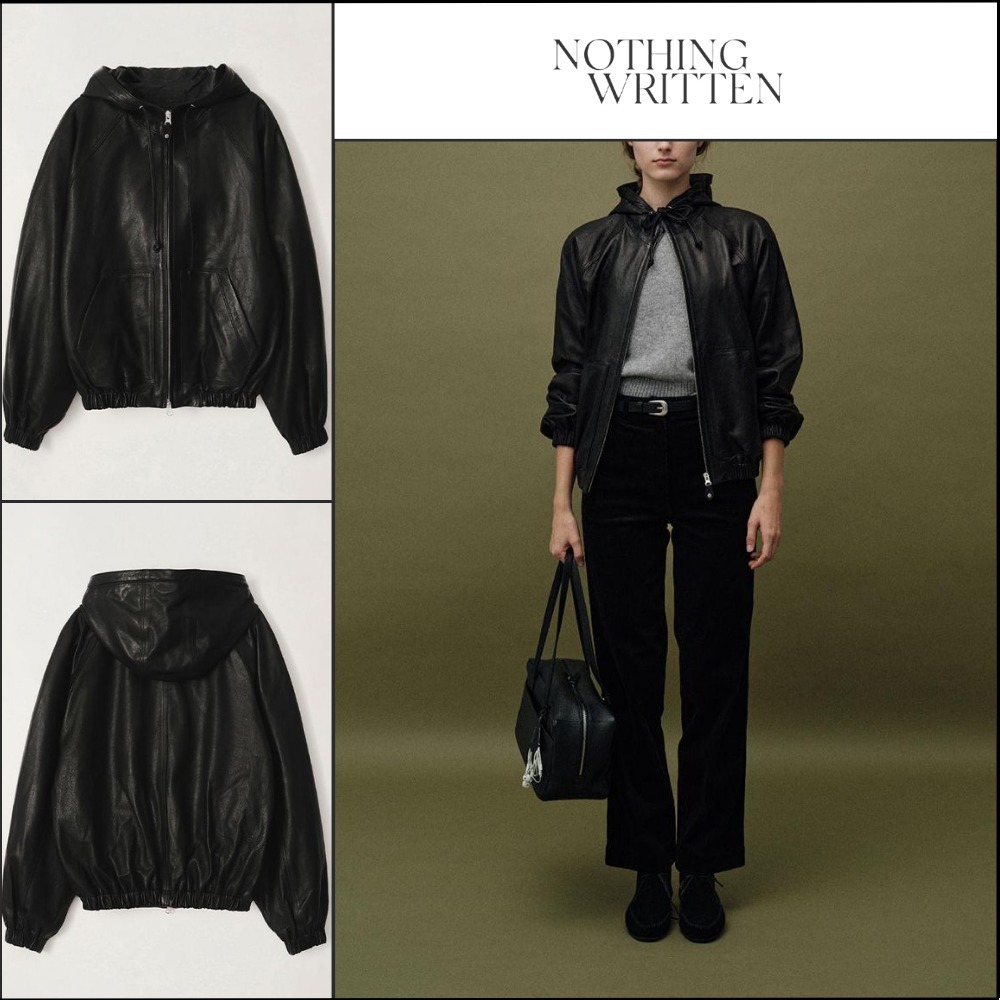【NOTHING WRITTEN】Hooded Leather Blouson Jacket Black