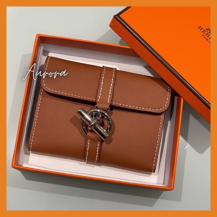 レア[HERMES]グレナン コンパクト 折りたたみ財布 ブラウン
