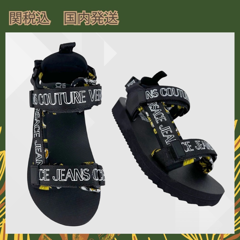 VERSACE JEANS COUTURE ロゴ プリント サンダル /ブラック