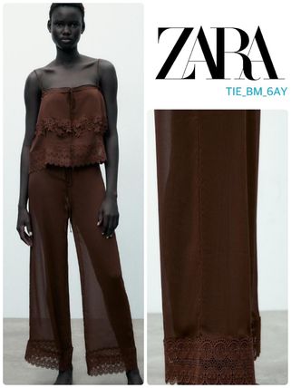 ブラウン（茶色）系 ZARA(ザラ) LINE(ライン) パンツ(レディース