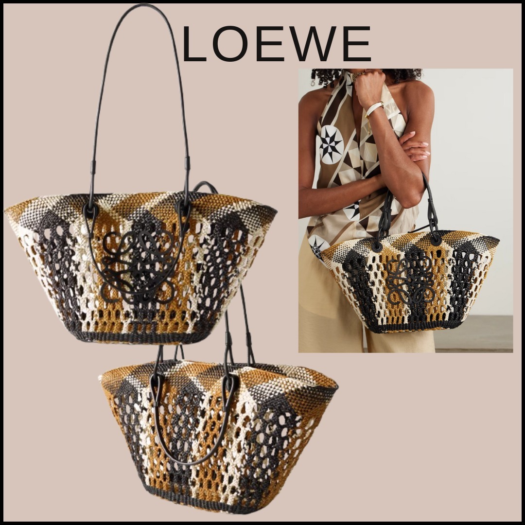 【LOEWE】P's Ibiza編み込みパーム トートバッグ レザートリム