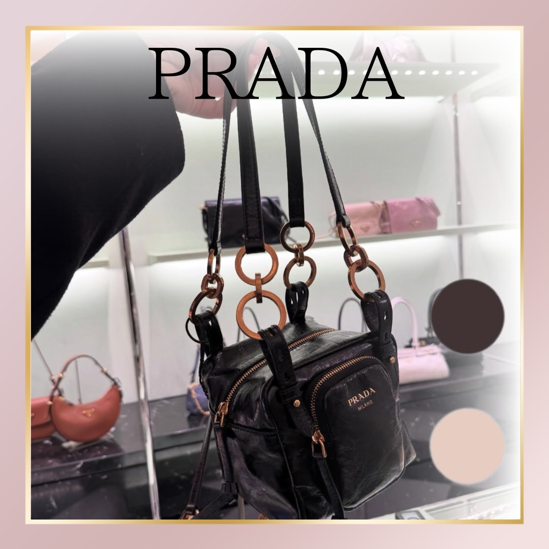 国内発【PRADA】ダングル レザー トップハンドル ミニバッグ