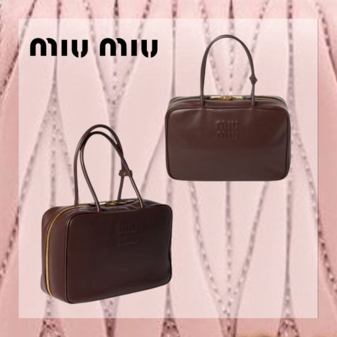 関税送料込 MIUMIU カーフレザー ハンドバッグ ダークブラウン