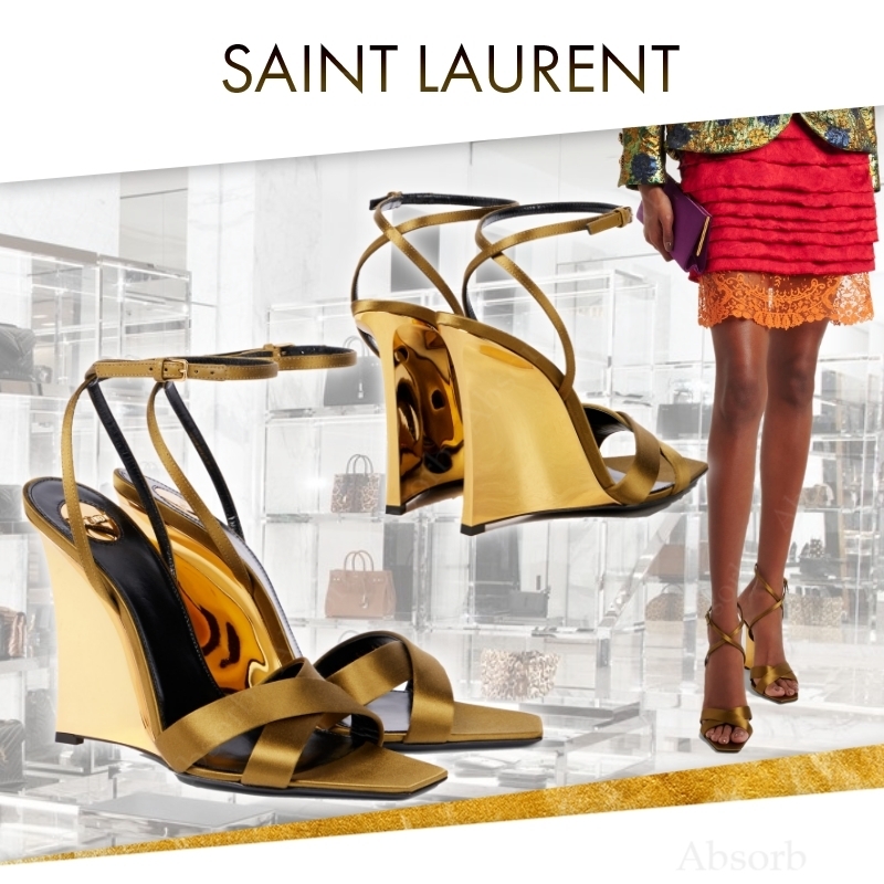 【25SS NEW】SAINT LAURENT / クレープサテン ウェッジサンダル