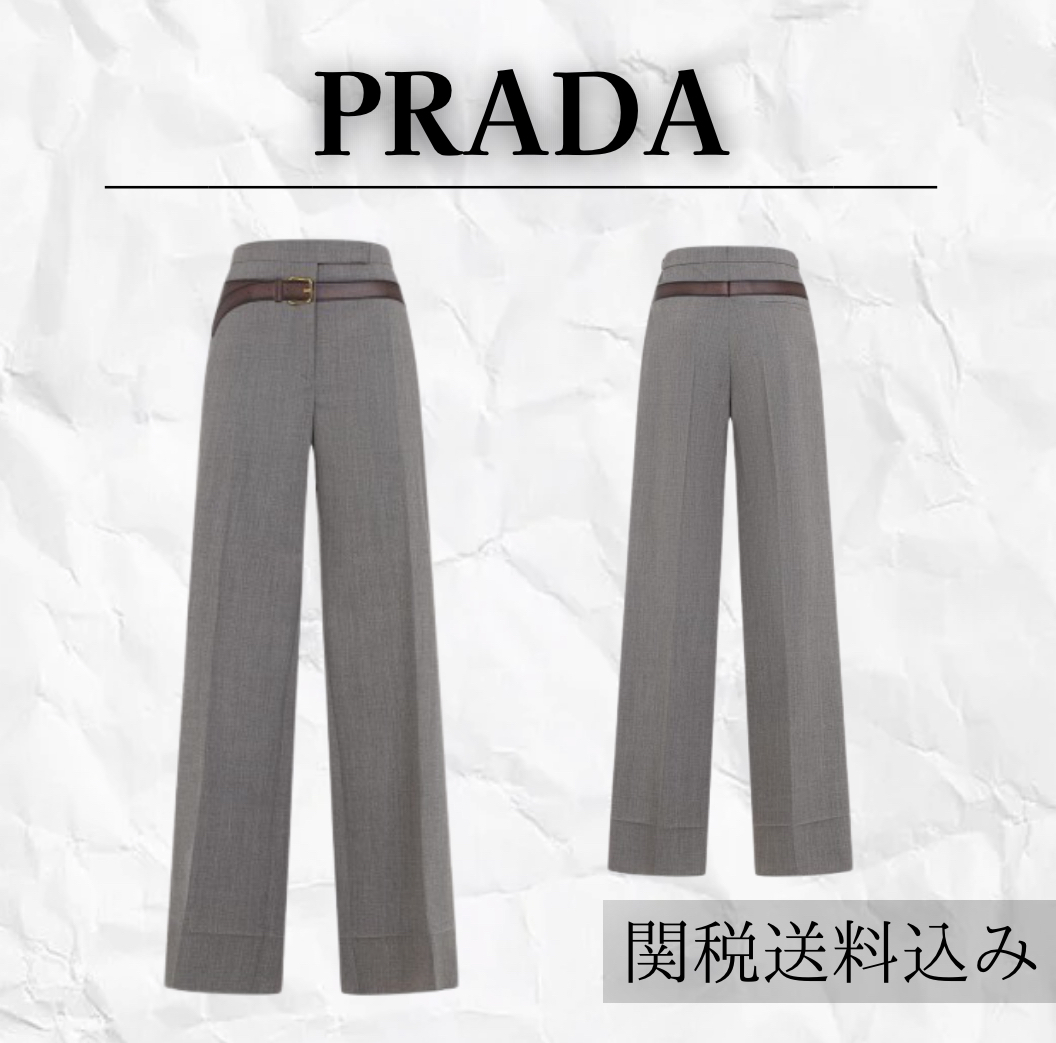 PRADA wool printed belt pants gray SS25 新作 ★