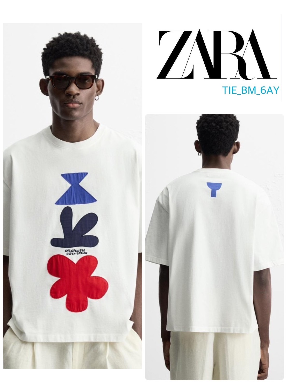 スペイン発送 ZARA 幾何学模様のパッチTシャツ 上品カジュアル