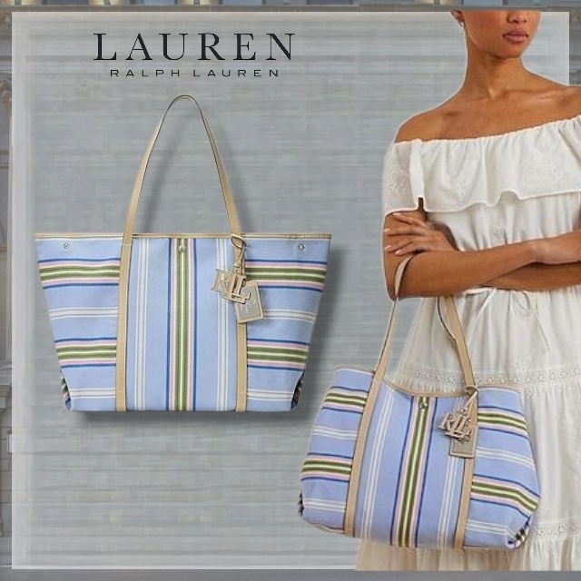 LAUREN RALPH LAUREN* ストライプ ツイル ラージ トートバッグ