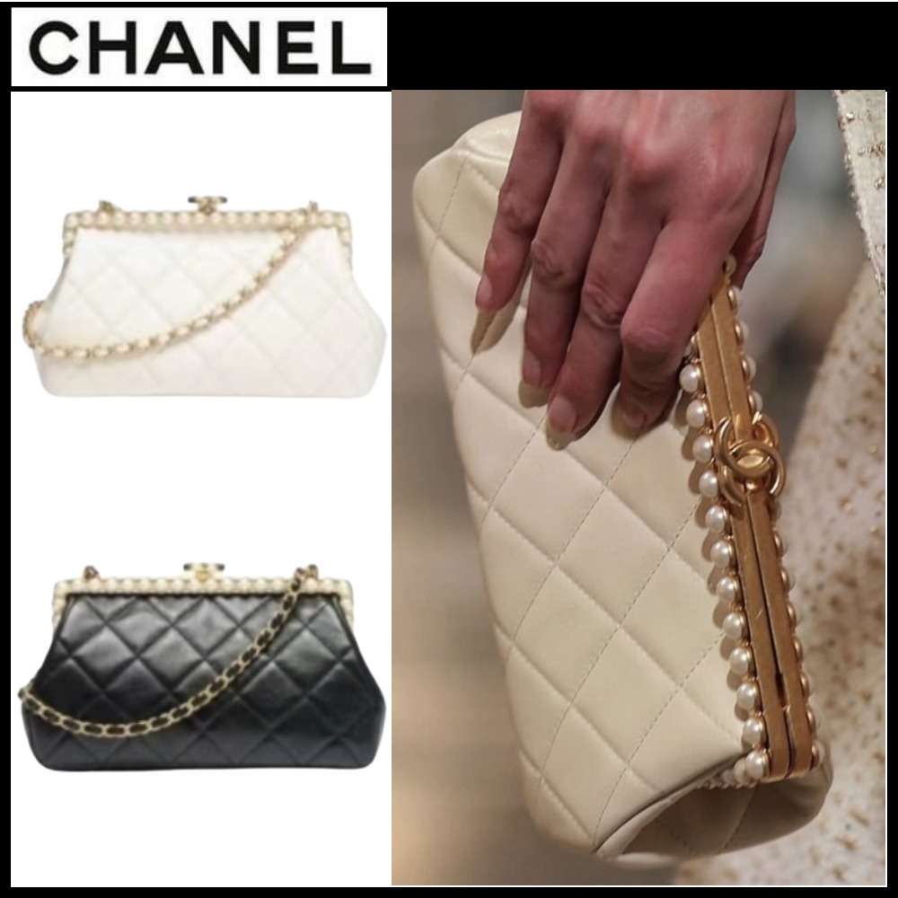 CCロゴとパールの装飾【CHANEL】クラッチバッグ チェーン