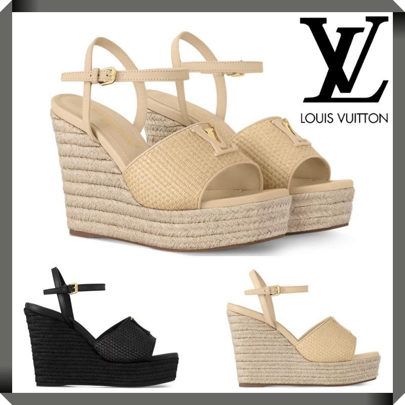 新作★Louis Vuitton★Mare ラフィアウェッジヒール サンダル