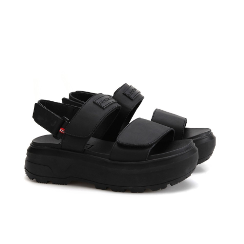 ★HUNTER★ WOMEN City Level Leather Heel Strap Sandals Black