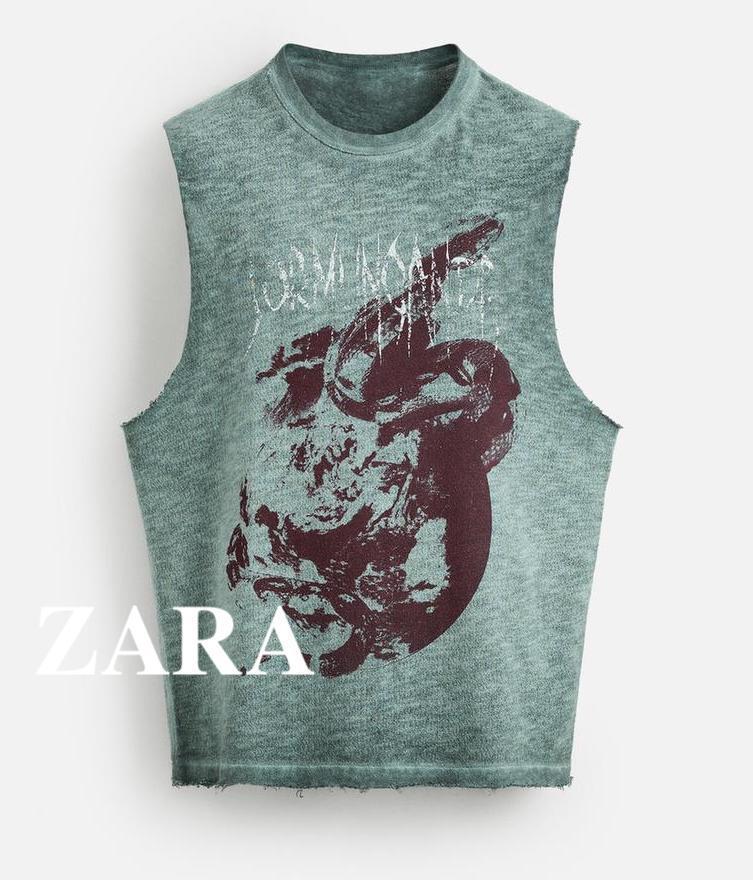 ★ドイツ発*ZARA*ウォッシュ加工スリーブレスニットTシャツ/BG★