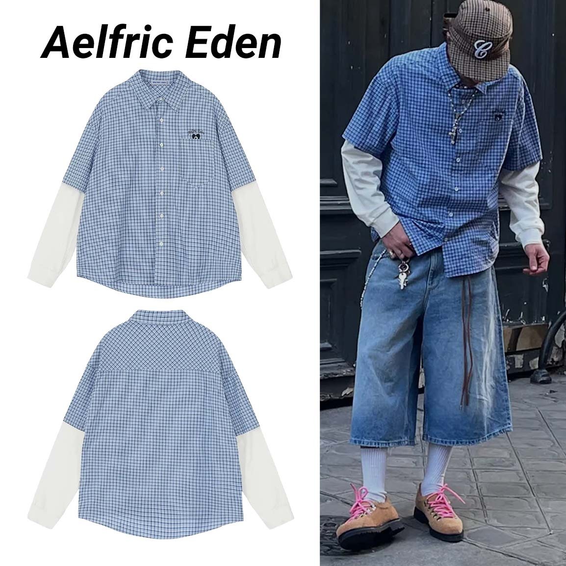 ◆Aelfric Eden◆Plaid Patchwork ロングスリーブシャツ 送料込