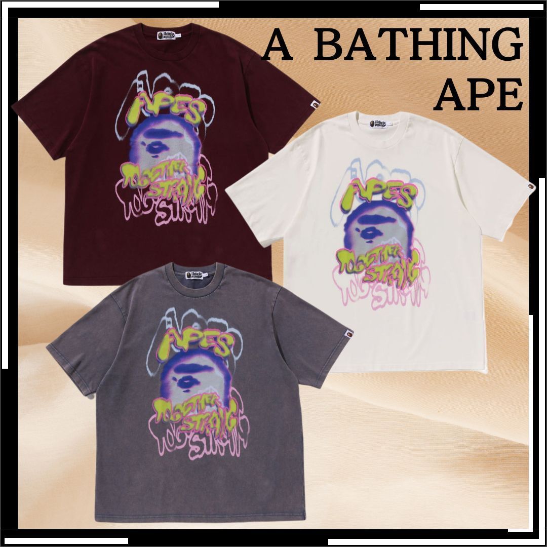 すぐ届く【A BATHING APE】Tシャツ HEAVY WASHED LOGO RELAXED