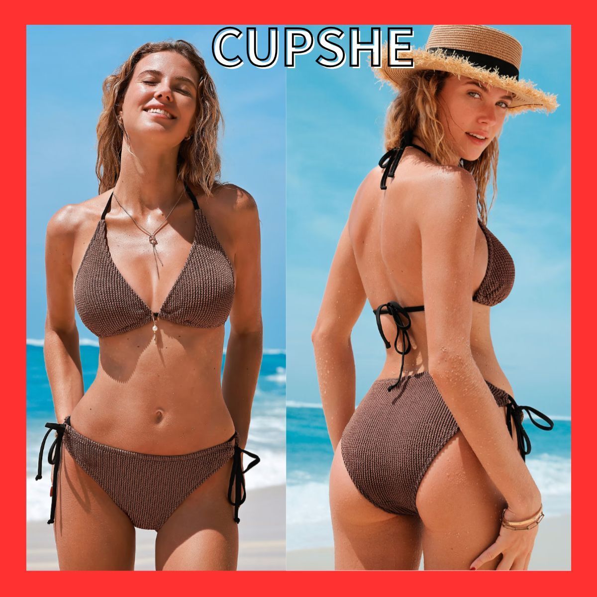 CUPSHE Oceanside Charm ビキニ 水着 ブラウン
