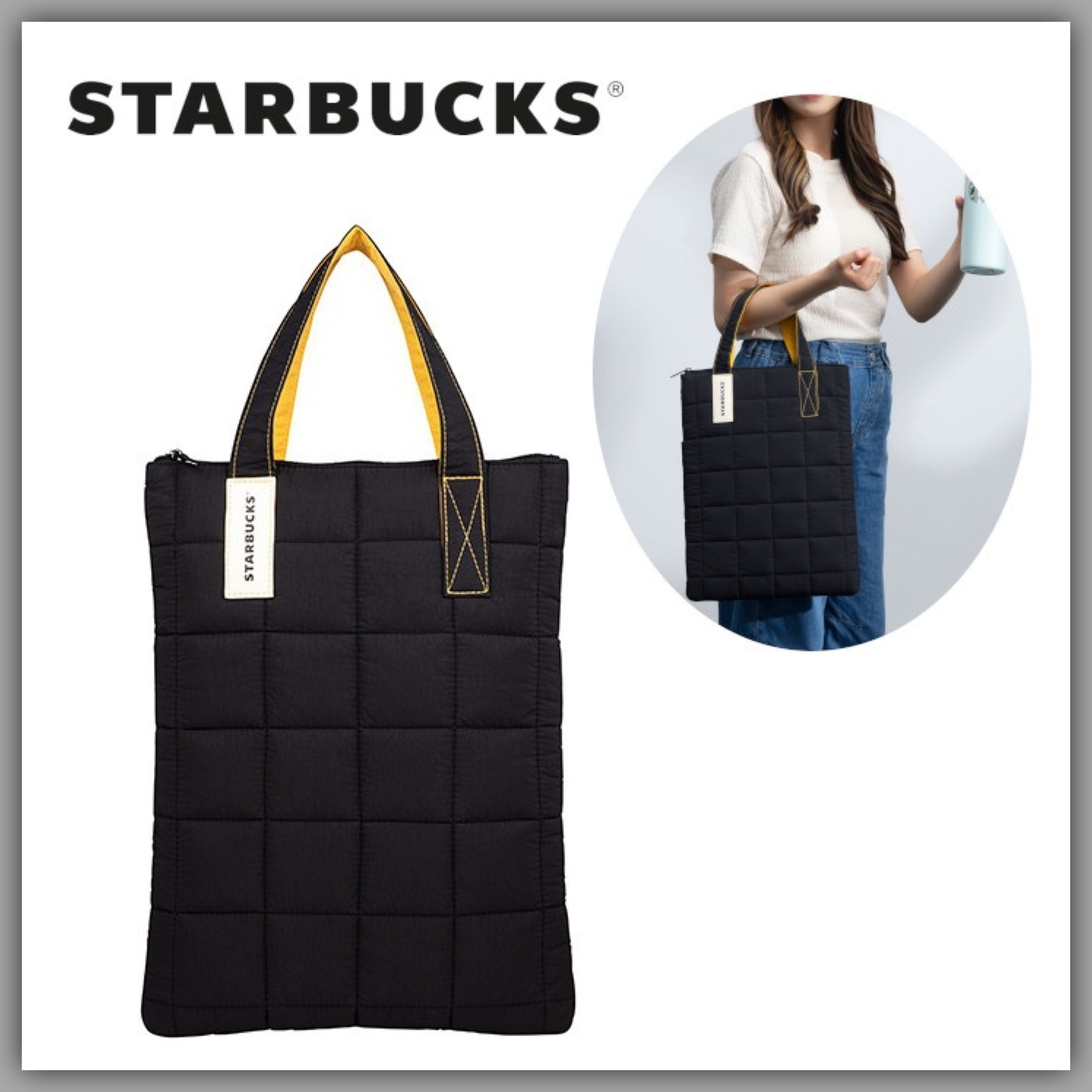 台湾 STARBUCKS キルティング 多機能収納 縦型 トートバッグ
