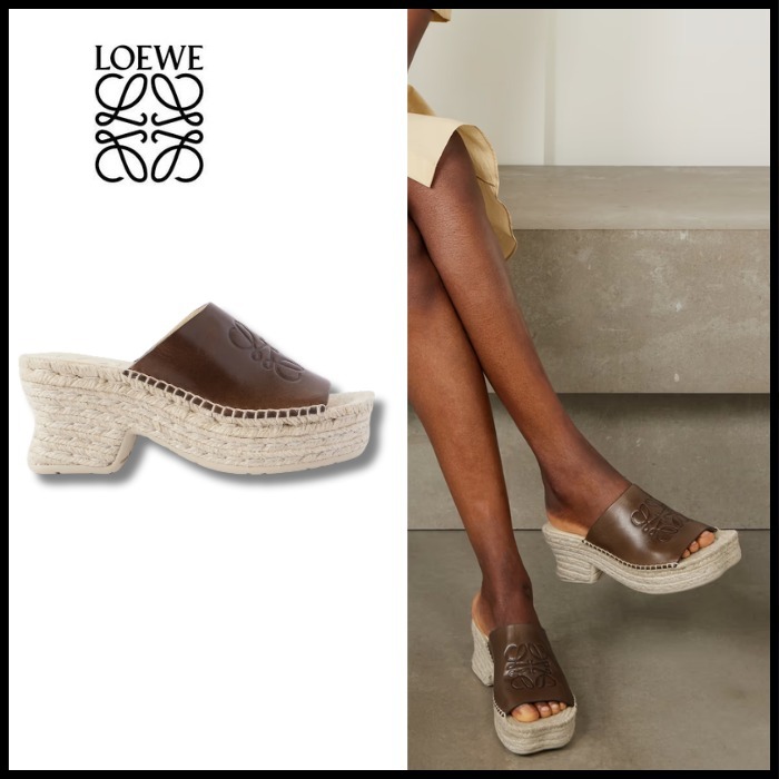 【LOEWE】 レザー プラットフォーム ウェッジサンダル