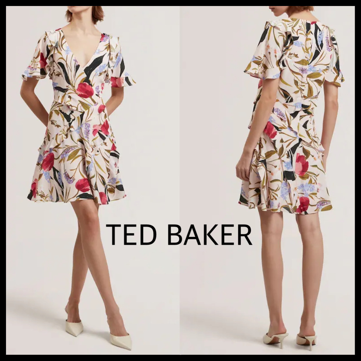 TED BAKER* Issiiaフリルトリムフローラルミニドレス ワンピース