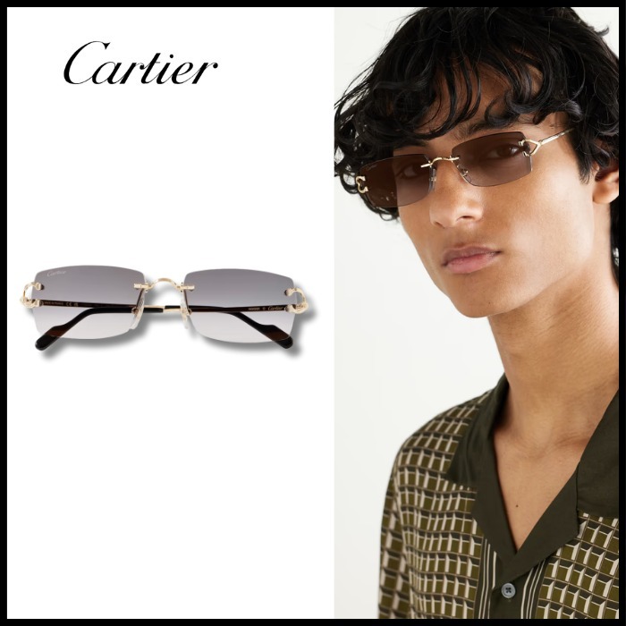 【CARTIER】 EYEWEAR スクエアフレームゴールドトーンサングラス