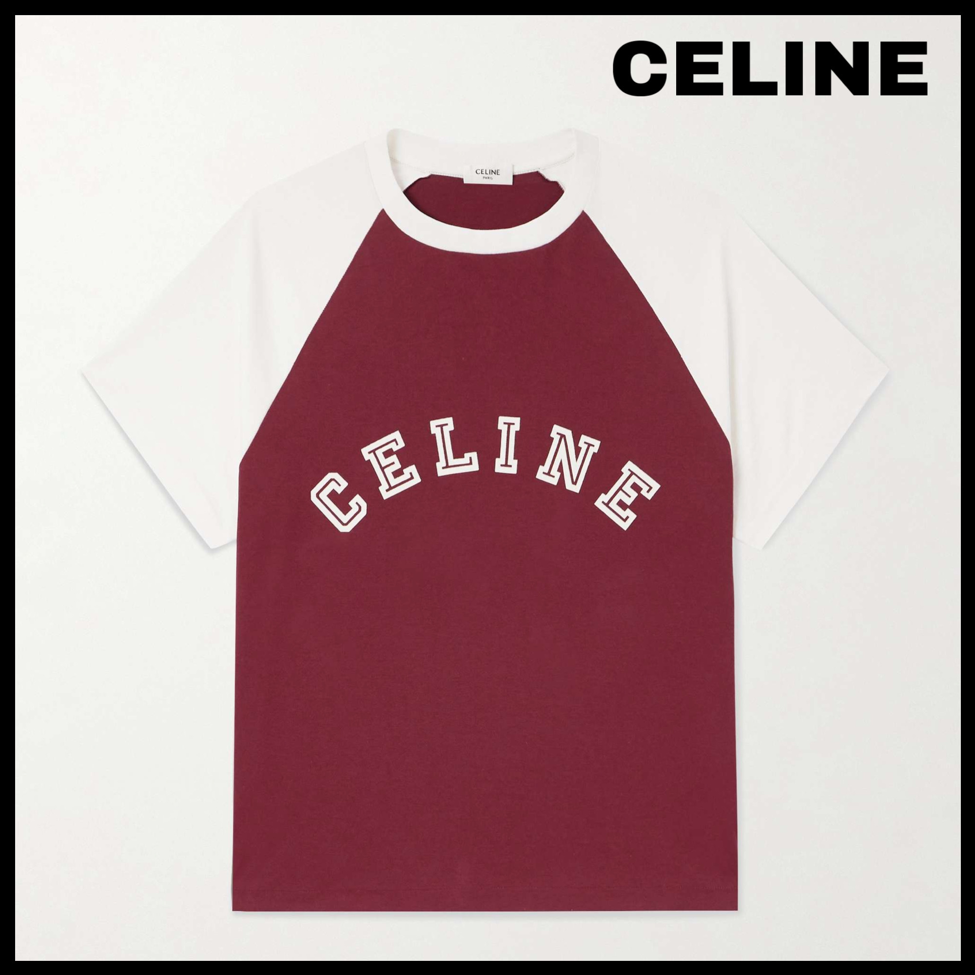 【大人気★】*CELINE* Logo-FlockedTwo-ToneCottonJerseyT-Shirt