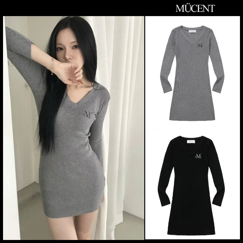 ● MUCENT ● パンチVネックゴルジーシンフィットワンピース