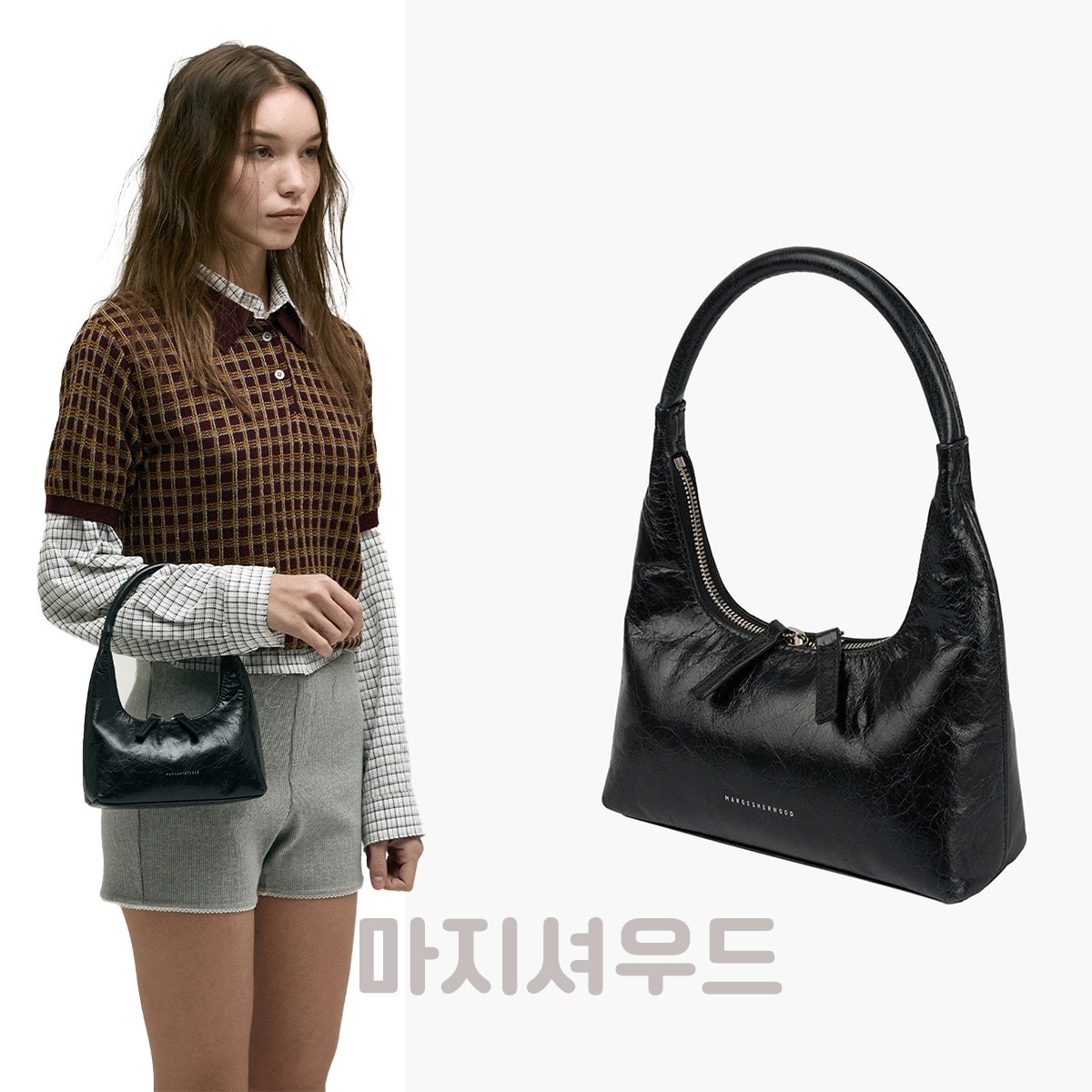 [Margesherwood] / ☆ HOBO MINI / black pull-up crinkle