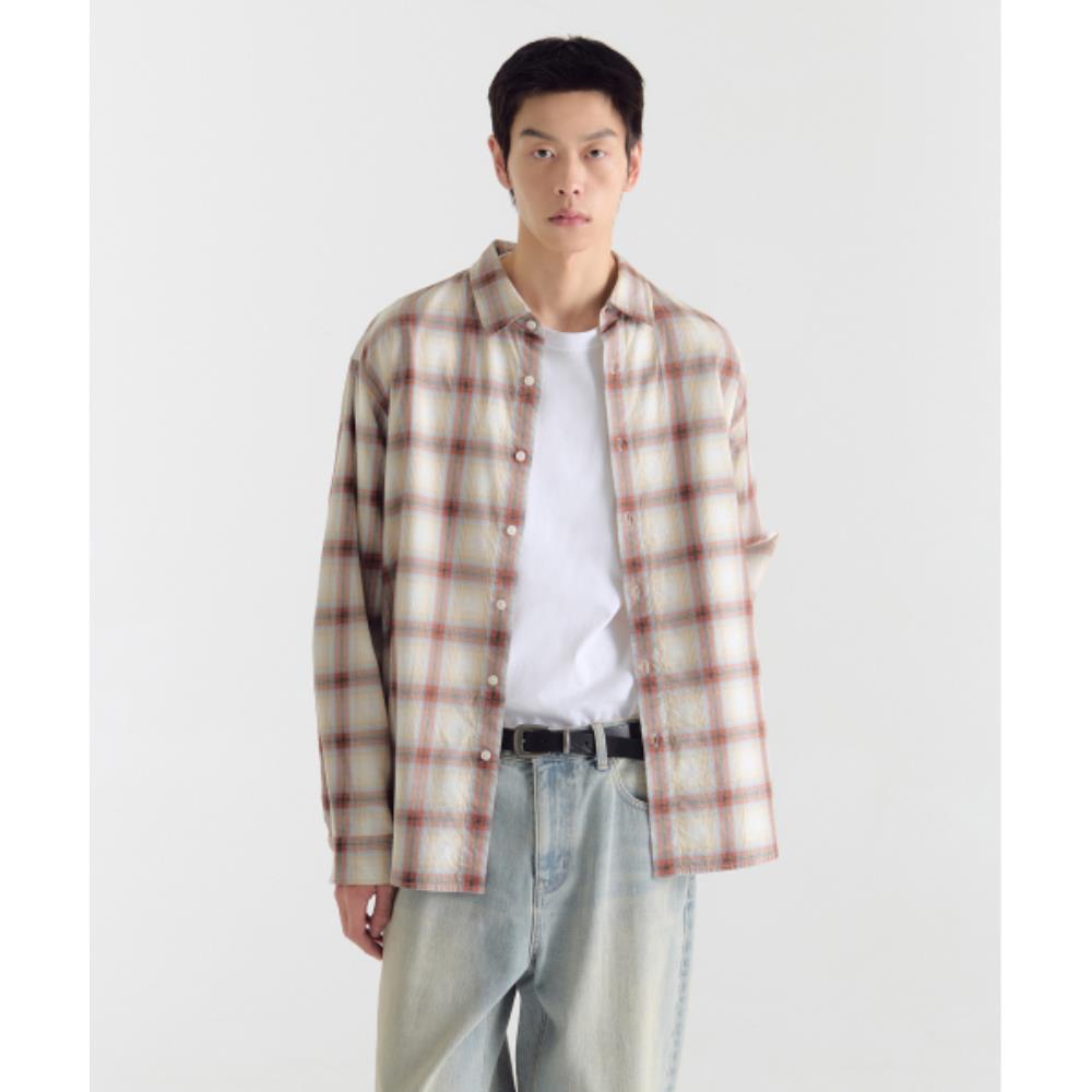 ★MUSINSA STANDARD★ Relaxed Ombre Check Shirt Beige Orange