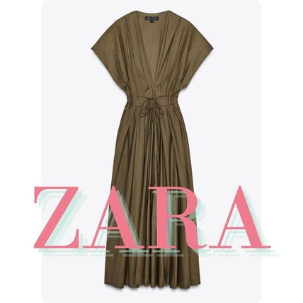【ZARA】リボン付きミディ丈ワンピース 7484/083/406 ○#リボン付きミディ丈ワンピース○ライトブルー | 7484/083/406