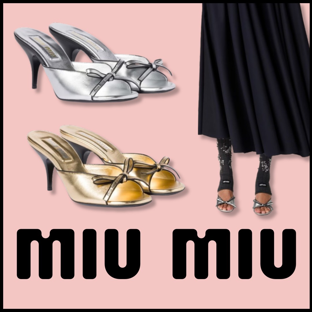 MIU MIU☆モルドレボウサンダル ロゴ リボン ナッパレザー 金 銀