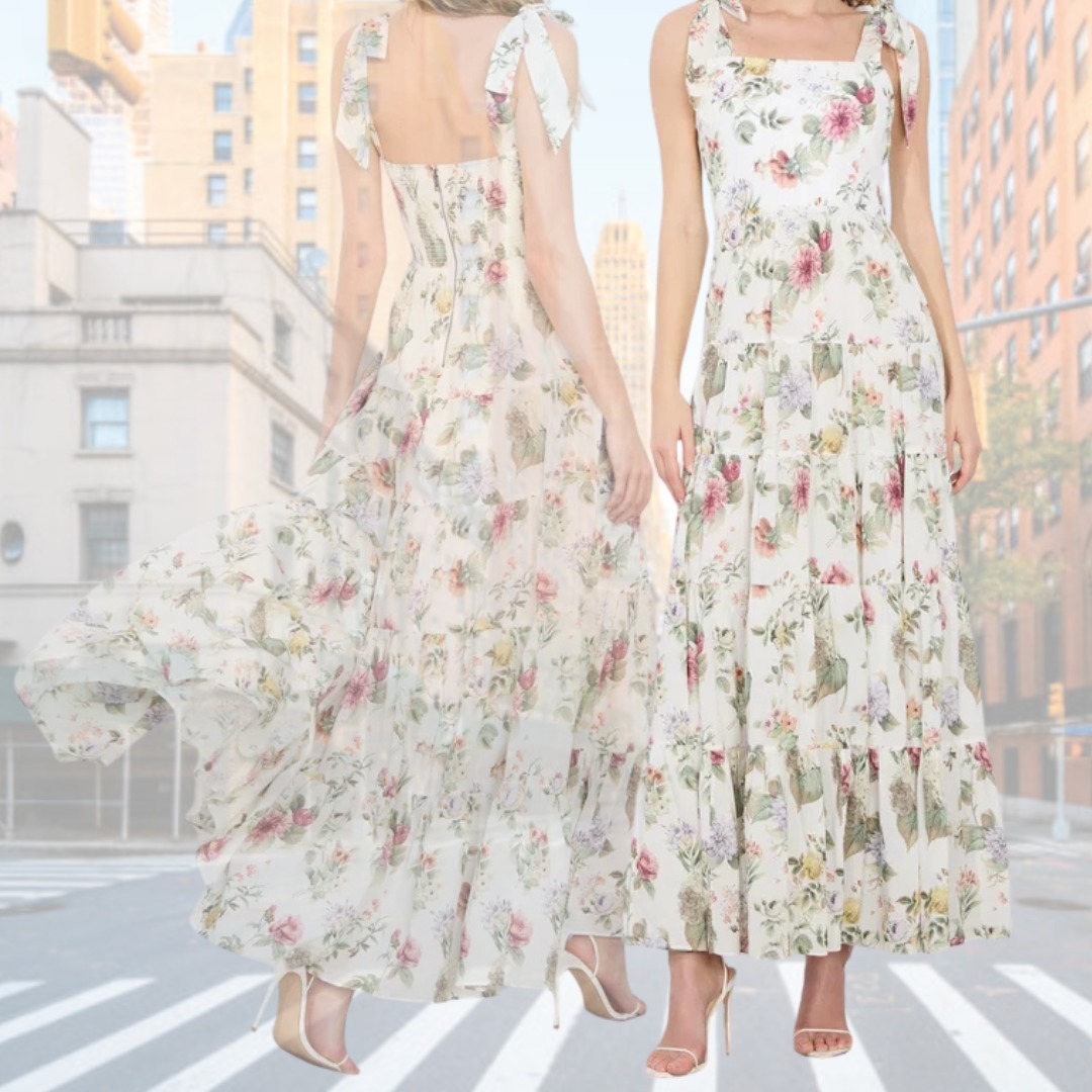 Alice+Olivia ★MONNIE 揺れるたび 美しい 花柄 マキシ ドレス