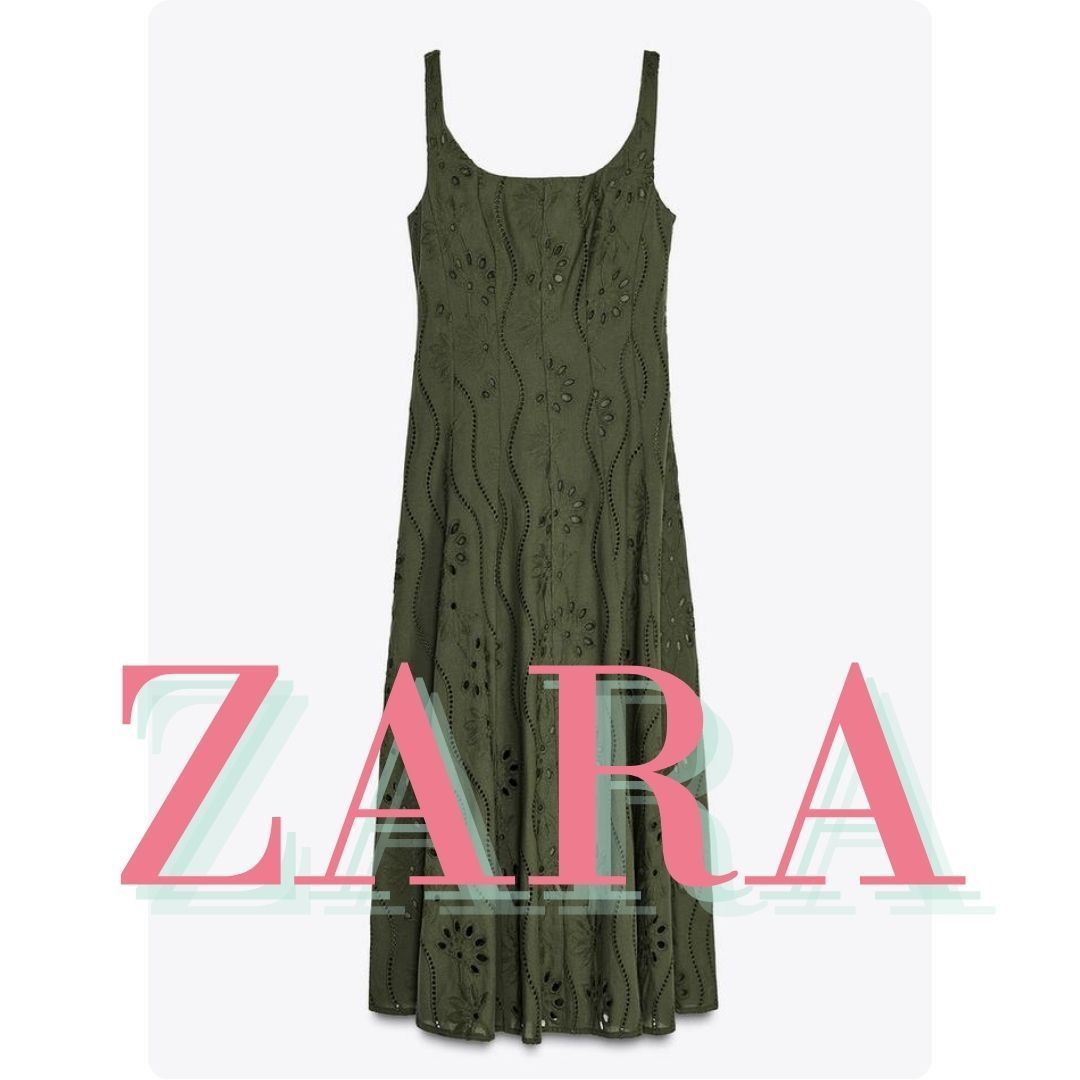 ZARA カットワーク刺繍入りミディ丈ワンピース 3269/836