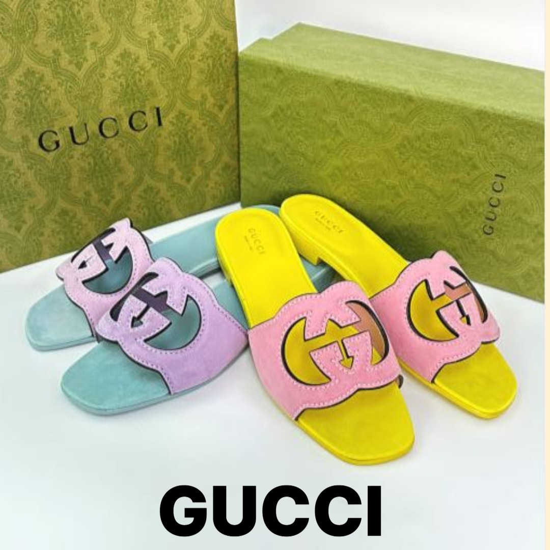 【人気】GUCCI Gカットアウト スエードサンダル 694451